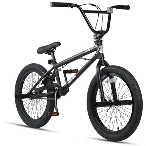 AVASTA Hesper 20 Zoll Kinderfahrrad Freestyle BMX mit 4 Pegs Fahrräder für 6-14 Jahre alte Jungen und Anfänger, Schwarz