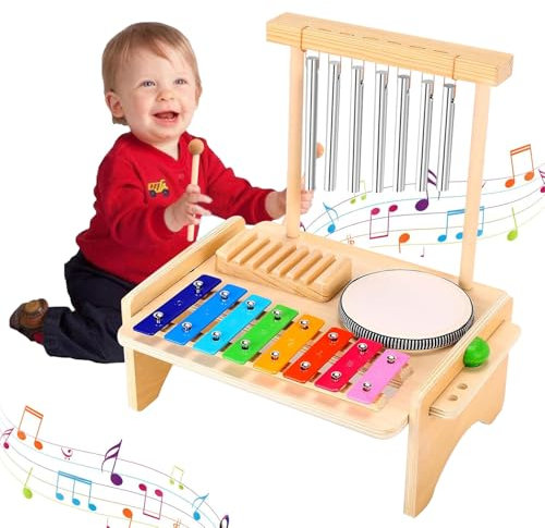 Kids Drum Set,Wooden Toddlers Musical Instruments Toys,Montessori Instrument for Toddler,Baby Drums Musical Toys Gifts for 3 4 5 Years Old Boys Girls ﻿