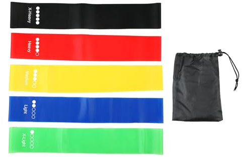 Fitnessbänder (5-stückiges Set) - Resistance Bands - Gymnastikband - Gummiband Sport - Widerstandsbänder - Beinhaltet Trainingsanleitung auf Englisch und Tragetüte - Ideal für Muskelaufbau und Yoga