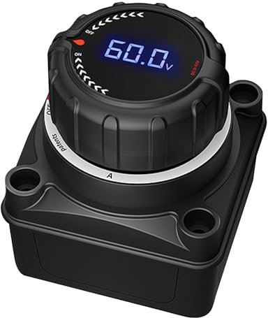 Interruttore di disconnessione della batteria aggiornato con voltmetro,interruttore di interruzione/spegnimento master DC 5-60V per imbarcazioni marine,camion,veicoli applicativi del motore (Nero)