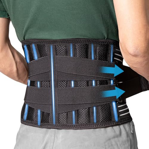 UZSUZZ Lower Back Support Belt, Adjustable Back Lumbar Brace with 6 Support Stays for for Work, Heavy Lifting, Breathable Lumbar Support Belt for Scoliosis & Sciatica and Back Pain Relief, Unisex