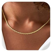 JNZSSWHJJH Gold Necklace for Women - 18K Gold Plated Rope Chain Necklace, 16+2 Extension, Classic Style
