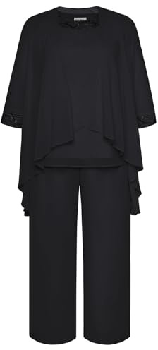 Hanna Nikole Women's Chiffon Round Neck Mother of The Bride Trouser Suit Irregular Front Short Back Long Trouser Suit Women Chiffon for Wedding Evening Dress Black 20