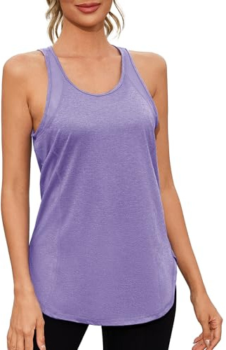 Gyabnw Dam Sport Tank Top Gym Ärmlös Axel Mesh Inlägg Gym Skjorta Kvinnor Rund Hals Tröja Gym Kvinnor Fitness Yoga Löpning Dans, A-lila, XS