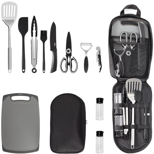 Lelezia Camping Essentials Accessories, 11 Pcs Cooking Utensils Set, Camping Utensils Set, Lightweight Portable Camping Gear Equipment for Car Kitchen Caravan Outdoor Hiking Picnic Rv