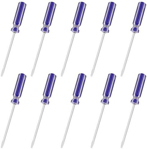 Lothee 10 Pack Mini Slotted Screwdriver 3.0mm Flat Head 5.12 (130 mm) Length Precision Flat Head Screw Driver with Non-slip Handle for Small Appliances Repair (Blue)