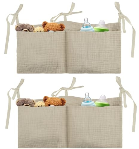 Flintronic 2-in-1 Babybett Organizer, 2 Stück Baby Kinderzimmer Organizer, Kinderzimmer Hängender Bett Organizer, Betttasche Spielzeugtasche für Windeln Kleidung Spielzeug