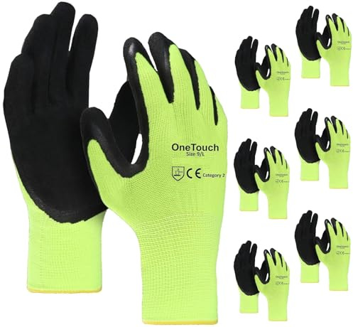 A406 24 Pairs Work Gloves Latex foam coated Gloves Work Grip Glove High Visibility Latex Foam Builders Gardening Grip Gloves (X-Large/10)