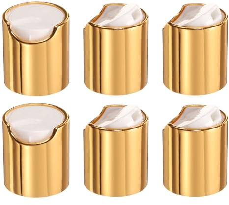 sourcing map 6 tappi a disco in plastica alluminizzata, 20/410, tappi di ricambio durevoli per bottiglie da spremere, bottiglie ricaricabili, plastica, vuoti, shampoo, oro bianco