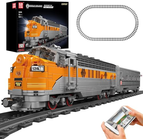 Mould King 12018 Train Building Blocks Sets, Remote/App Control EMD F7 Internal Combustion Locomotive Kits, Scale Model with Tracks for Adults kiD Teen(1541 PCS)