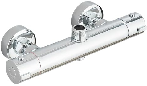 JUNSOTTOR Grifo para bañera con termostato, grifo termostático con botón de seguridad de 38 °C y protección contra quemaduras, grifo mezclador de pared de latón (cromo)