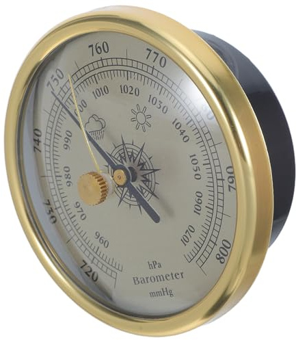 Toyvian Barómetro Aneroide Clásico con Marco Metálico Dorado Medidor de Presión Atmosférica sin Líquido para Interiores Estación Meteorológica Analógica para Hogar Oficina y Jardinería