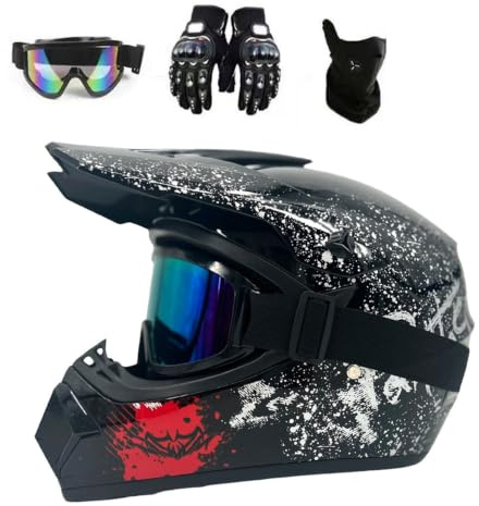 Motocross hjälm Set Ungdoms hel ansikte MTB Motorcykel Dirt Bike Hjälm | Vuxen Motorcykel Downhill Off Road hjälm med Goggles Handskar Mask, BMX Quad ATV Sports Enduro Krock