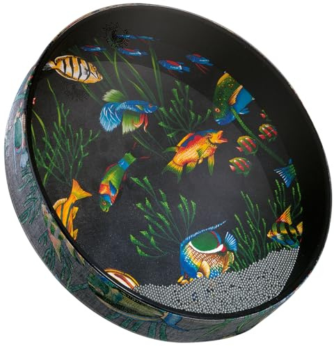 Remo World Percussion - Ocean Drum - 16 x 2,5 - Acousticon Rahmen, Stahlkugeln, Fisch Grafik - Meeresrauscheneffekt, für Klangtherapie und Kinder - ET-0216-11