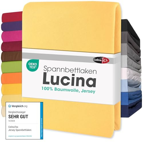 CelinaTex Jersey Spannbettlaken Lucina Doppelpack 140x200-160x200cm Creme gelb 100% Baumwolle gekämmt bis 26cm Matratzenhöhe Spannbettbezug, Leintuch, Bettlaken, elastisch, Strech, Oeko-Tex