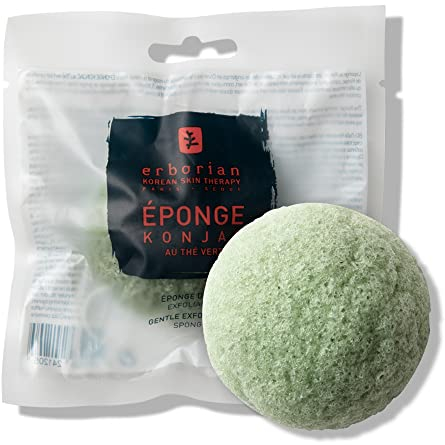Erborian Éponge Konjac au Thé Vert, Éponge Exfoliante, Nettoyante, Purifiante et Matifiante, Douce et Écologique, Soin de la Peau Coréen, Vert, 1 Unité
