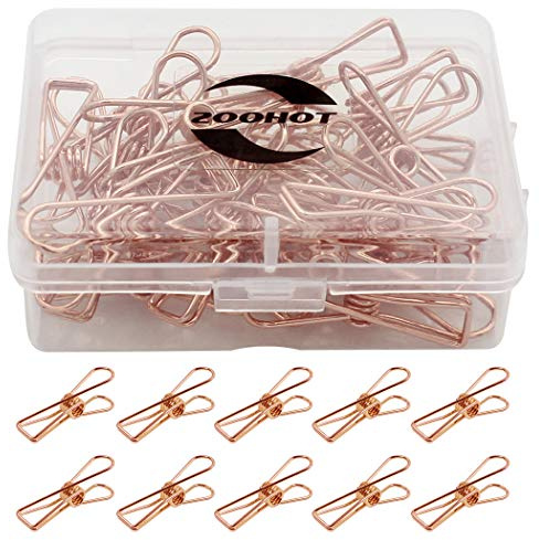 Zoohot Pack of 25 Rose Gold Small Metal Clips - Multi-Purpose Clothesline Utility Clips