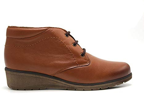 tupie - Botín liso de piel, con cuña de 4cm, cordones, plantilla extraible, suela de goma antideslizante, para: Mujer color: CUERO talla:39