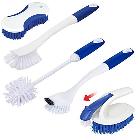 CELOX Kitchen Scrub Brush Set with Ergonomic Handle, Deep Cleaning Brushes, Include Dish Brush (Blue)