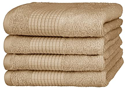 Merana Rome Handtuch Set | saugstark, weich und fusselfrei | Frottier Luxus Qualität | 100% Baumwolle | Oeko-TEX | 590 GSM (Desert Sand, 4 x Gästetücher (30x50cm))
