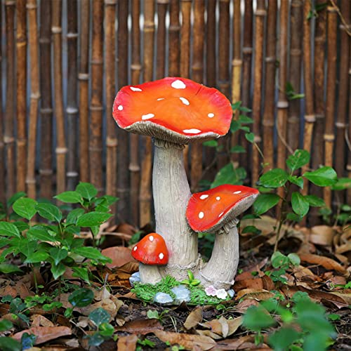 LTJXL Deko-Pilz Fliegenpilz 34CM Pilzfigur Wasserfestes Harz Feenhaus Herbstdeko Winterdeko Garten-Skulptur Garten-Figur Garten-Deko,Orange