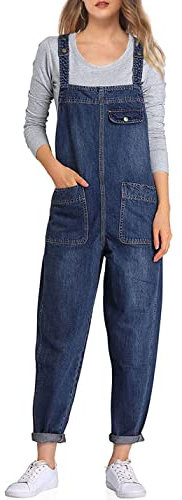 Sukany Women's Casual Baggy Denim Jean Overalls Loose Bib Dungarees Harem Romper Jumpsuit Pants Dark Blue M