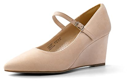 DREAM PAIRS Scarpe da donna con zeppa, punta chiusa, Mary Jane, tacco alto, da lavoro, a punta, per matrimonio, sposa, ufficio, Pelle scamosciata, 41 EU