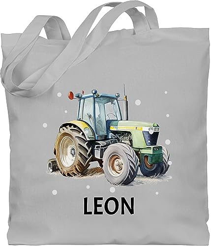 Baumwolltasche - Trecker Name I Trecker Fan I Traktor Geschenk personalisiert I Geschenk Landwirt - Unisize - Hellgrau - jutetasche kindergarten personalisierte leinentasche traktoren leon beutel