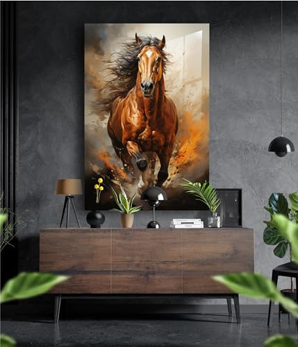 Quadro da parete di alta qualità, in vetro acrilico con cavallo, non su tela, moderno, XXL, decorazione da parete, design astratto (100 x 70 cm)