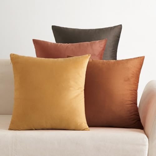 EMEMA Samt Kissenbezug 50x50 cm Kissenhülle Kopfkissenbezug Dekorative Dekokissen 4er Set Couchkissen Deko Bezug Sofakissenbezug für Wohnzimmer Schlafzimmer Büro Khaki Serie