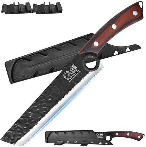 XYJ 8 pollici coltello da pane, forgiato a mano pane seghettato coltello, acciaio ad alto tenore di carbonio, ultra affilato coltello da cucina seghettato per pane, torta, dessert, full Tang