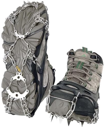 EWENYS Steigeisen für Bergschuhe mit 19 Edelstahl Spikes Schuhkrallen, Anti-Rutsch Winter Ice Schuhkrallen für Schnee und EIS, Damen Herren Grödel Spikes für Wandern Klettern Angeln Winter Outdoor