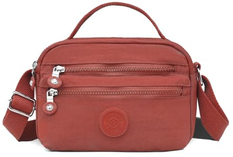 JANKS Sac bandoulière imperméable pour femme, sac à bandoulière pour femme, nylon, plusieurs compartiments, rouge