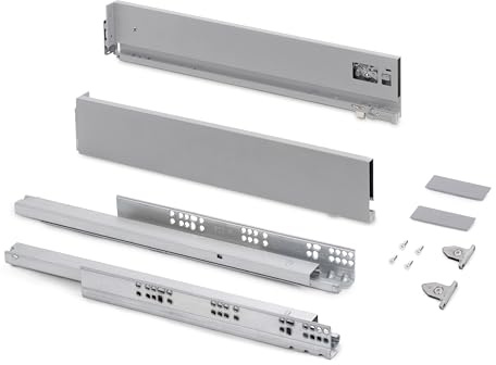 Emuca - Schubladen-Kit für Küche und Bad mit 3D-Regelung, Höhe 93mm, Tiefe 500mm, 40 Kg, sanftes Schließen, Panels nicht enthalten, Stahl, Grau