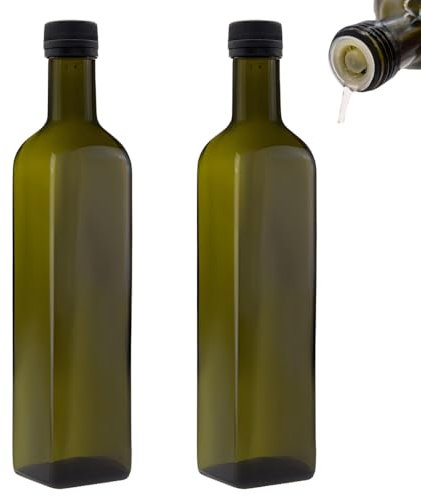 mikken Lot de 2 bouteilles d'huile de 500 ml avec bec verseur vert/marron avec doseur et étiquettes