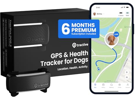 Tractive Smart Dog GPS Tracker with 6 Months Subscription | Live Pet Tracker with Virtual Fence | Heart and Respiratory Rate Monitoring | Bar Monitoring | Dog Collar Bracket (Black)
