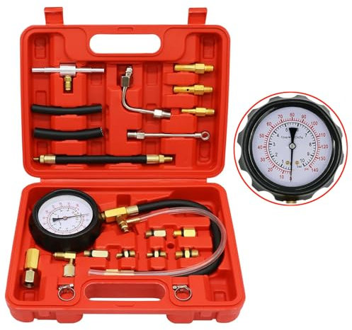 KOUTIANWU Kompressionsprüfer Set Kompressionstester Motor Kompression prüfen meßen Kfz M10 M12 M14 M18 0-20 bar & 0-300 psi (Fuel Pressure Test Kit)