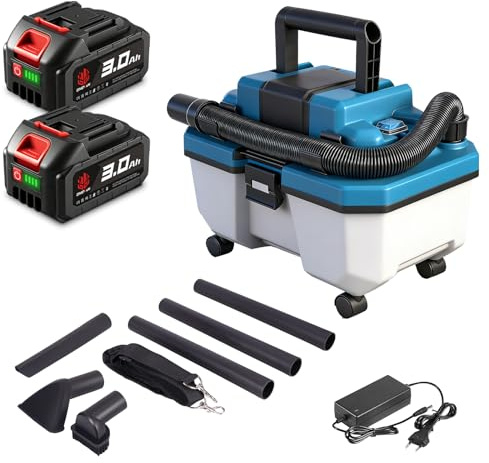 ONEVAN Akku Nass und Trockensauger, 300W Bürstenlose, 2-in-1 Kabelloser Werkstattsauger 10L, 22KPa, 2x3.0Ah Akkus, 3 Verlängerungsrohr & Düsen, Tragbarer Industriesauger für Holzspäne, Werkstatt, Auto