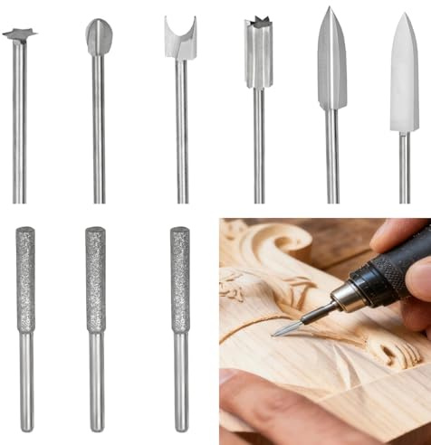 Svarvtillbehör, fräs, träset, kompatibel med 3 mm skaft, träsnideri, set, träsnideriverktyg, set, träbearbetningsverktyg för gör-det-själv, träsnidning, gravering, borrning