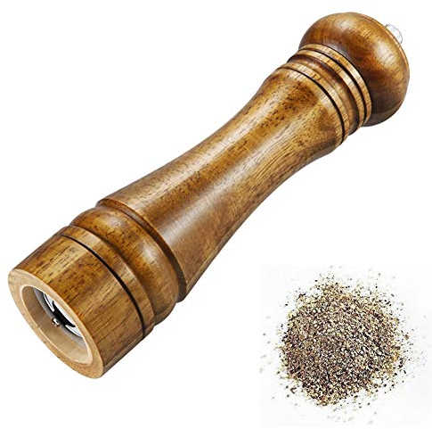 Molinillo de pimienta, molino de sal molino de especias manual de madera con fuerte amoladora de cerámica ajustable, 8 pulgadas