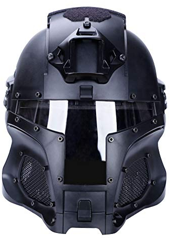 Mittelalterlicher Iron Knight Tactical-Helm, NVG-Militärhelm mit ballistischem Seitengitter, Airsoft Paintball-Vollmaske mit Schutzbrille