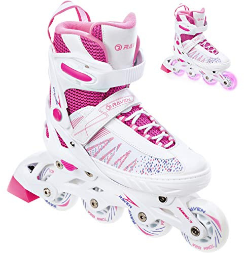 RAVEN Inline Skates Pattini in linea per bambini ragazze regolabili (Grace, 31-35 (20,5cm-23cm))