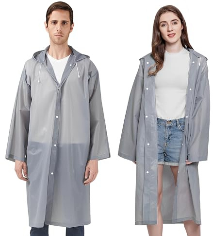 Cosowe Rain Poncho Raincoats for Adults, 2 Pack Reusable Rain Jacket Rainwear with Hoods and Sleeves, Waterproof for Emergency, Outdoors, Camping, Disney