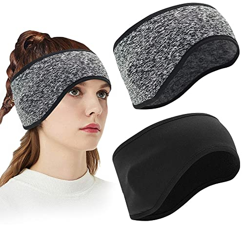 skytowards 2 PCS Cinta para Pelo Invierno Calentador de Oreja Deportiva Diademas Deportivas de Invierno Diadema Deportiva Orejas Térmico Orejeras para Deportes, Esquí, Correr, Ciclismo (Negro y Gris)