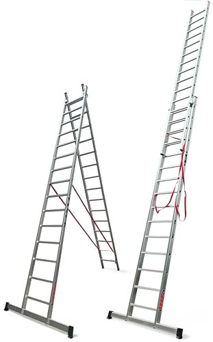 BTF Escalera de Aluminio Extensible 2 tramos transformable en Tijera, 4,0+4,0 Metros, 15 peldaños por Tramo | Ideal para Trabajos en casa, Chalet, finca Rural o Local Comercial. BTF-EDB6740