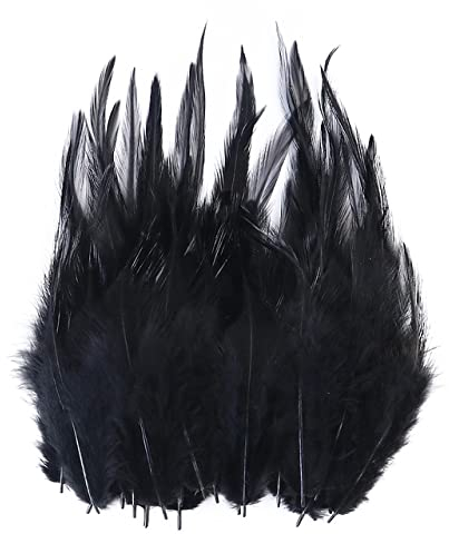 WARFEL 10–15 cm hübsche Federn, natürliche Hahnenfedern für Bastelarbeiten, weiche Hühnerfedern, Schmuck, Ohrringe, Plumas, Dekoration, Zubehör, Schwarz, 200 Stück