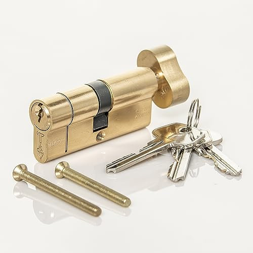 TSS Brass High Security TS007 1 Star Euro Thumbturn Cylinder Lock, British Standard, Insurance Approved Barrel Lock. Supplied with 3 Keys. Key & Turn Brass (35mm Internal x 35mm External (70mm Total))