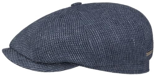 Stetson Hatteras Brinkley Flatcap Einfarbige Mütze Ballonmütze Leinen Baumwolle UV-Schutz 40 Made in EU Herren Frühjahr Sommer blau-meliert 58 cm