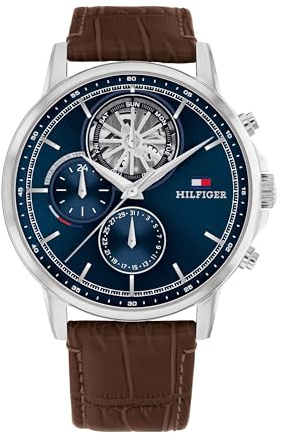 Tommy Hilfiger Multi Zifferblatt Quarz Uhr für Herren mit Dunkel-Braunes Lederarmband - 1710629