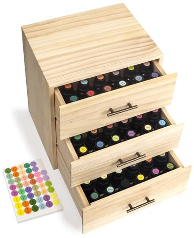Guolich Contenitore per Oli Essenziali in Legno Olio Essenziale Espositore Organizer 90 Scomparti Supporto Supporto per Bottiglie da5-15 ml Raccolta di Smalto con Coperchio